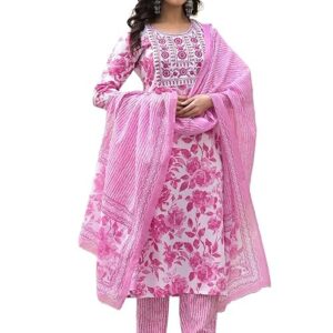 Women Embroidery Straight Floral Printed Kurta and Pant Set with Dupatta