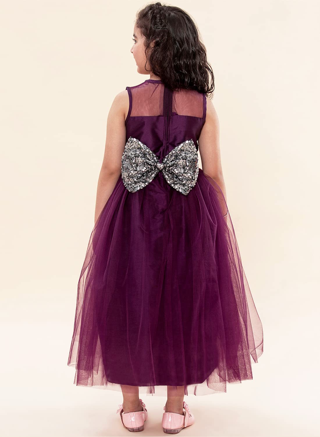 Girls Embellished Sleeveless Sequins Tulle Party Gown - Image 4