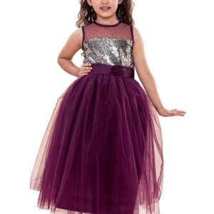 Girls Embellished Sleeveless Sequins Tulle Party Gown