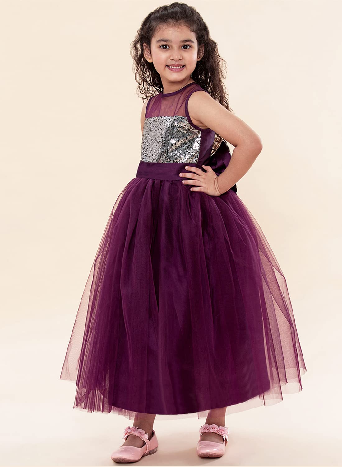 Girls Embellished Sleeveless Sequins Tulle Party Gown - Image 5