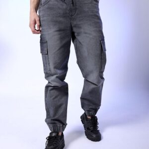 Men Regular Fit Solid Mid-Rise Stretchable Denim Cargo Joggers
