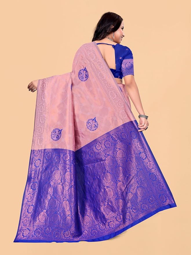 Women's Kanjivaram Style Soft Silk Banarasi Sarees With Blouse Piece - Image 2
