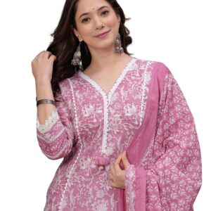 Women's Pure Cotton Printed Straight Kurta Set with Palazzo Pants