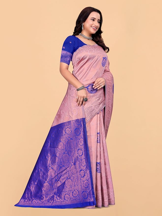 Women's Kanjivaram Style Soft Silk Banarasi Sarees With Blouse Piece - Image 6