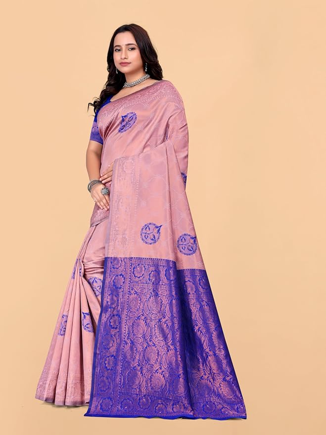 Women's Kanjivaram Style Soft Silk Banarasi Sarees With Blouse Piece - Image 5