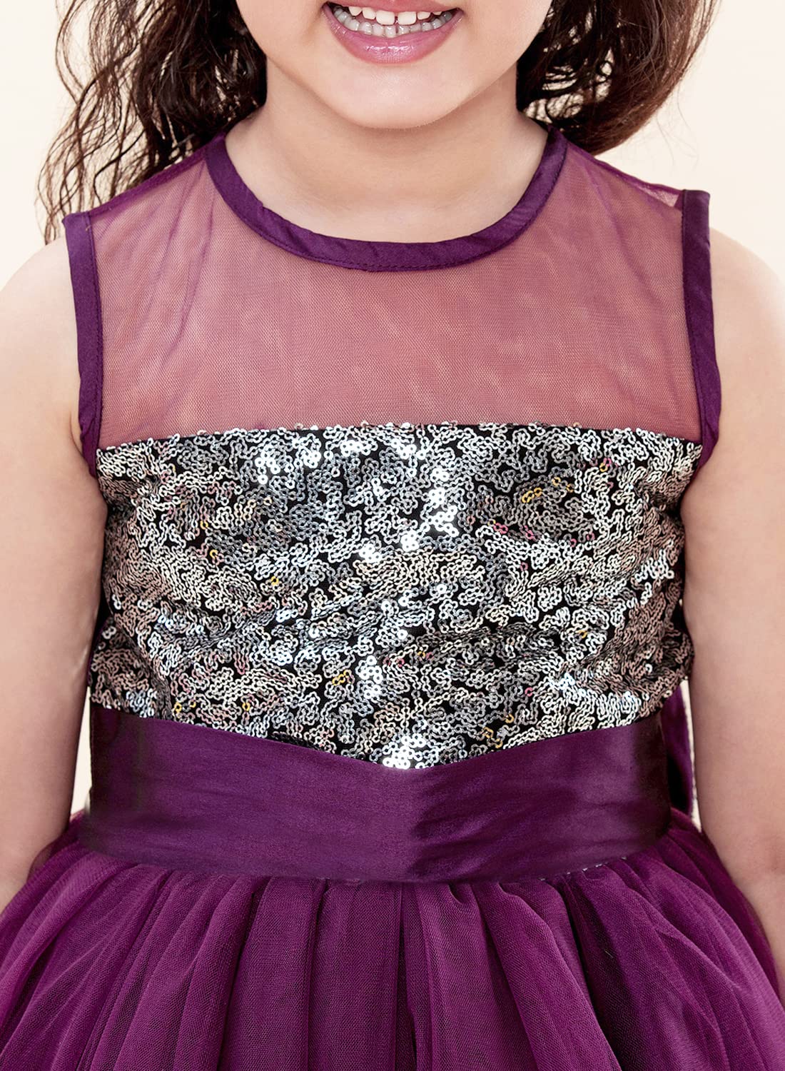 Girls Embellished Sleeveless Sequins Tulle Party Gown - Image 6