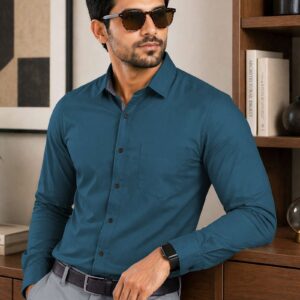 Men Regular Fit Solid Button Down Collar Formal Shirt
