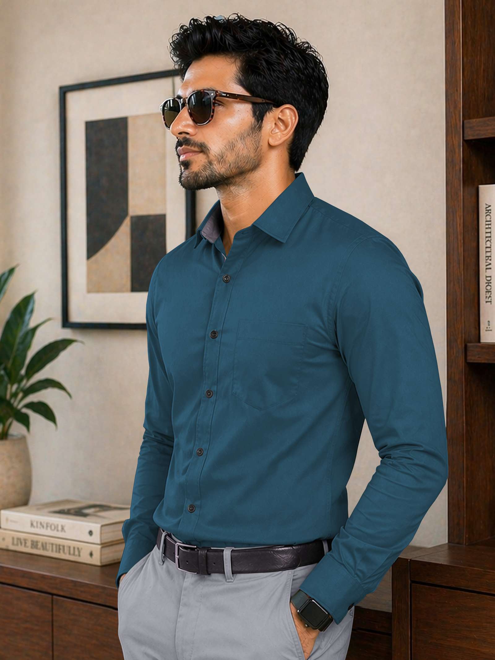 Men Regular Fit Solid Button Down Collar Formal Shirt - Image 3